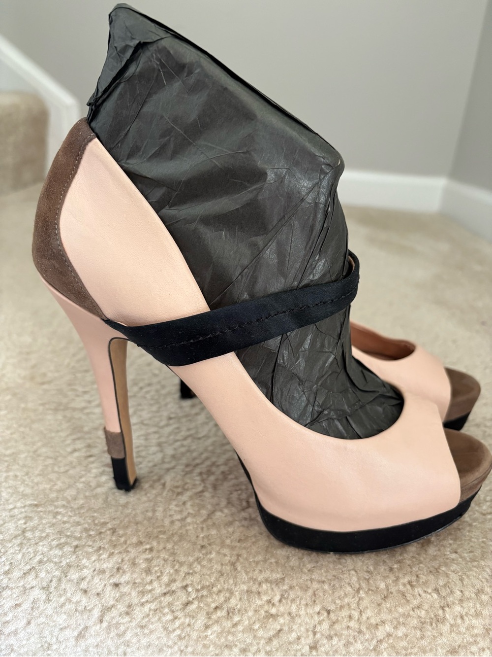 Jessica Simpson Blush Pink and Black Peep-Toe Mary Jane Heels - Picture 3 of 6